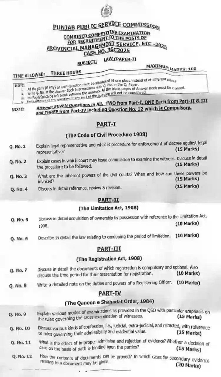 PMS Law Paper-I 2025