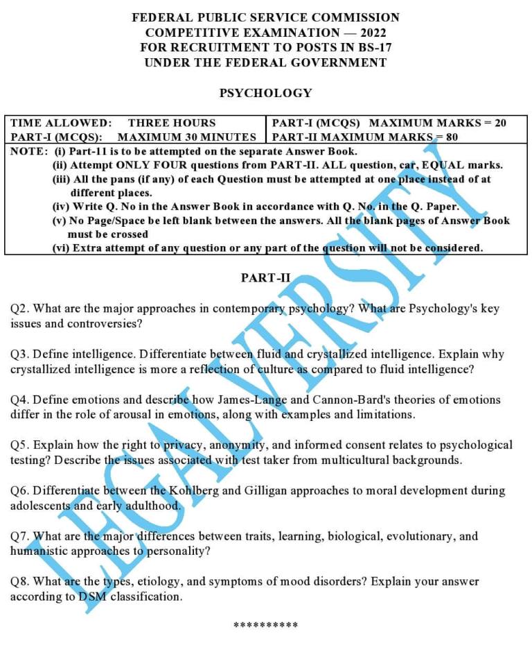CSS Psychology Paper 2022