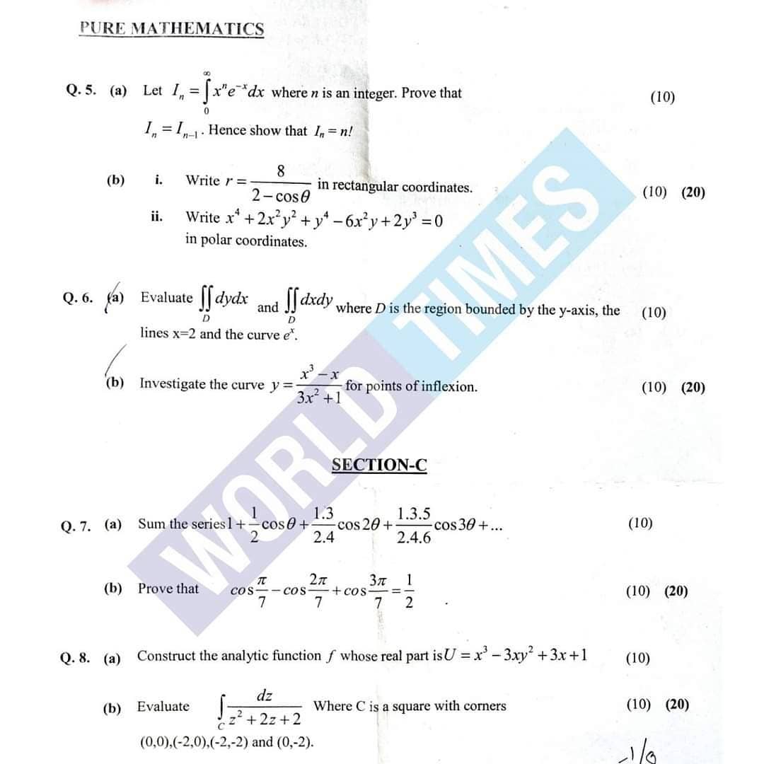 CSS Pure Mathematics Paper 2021-2